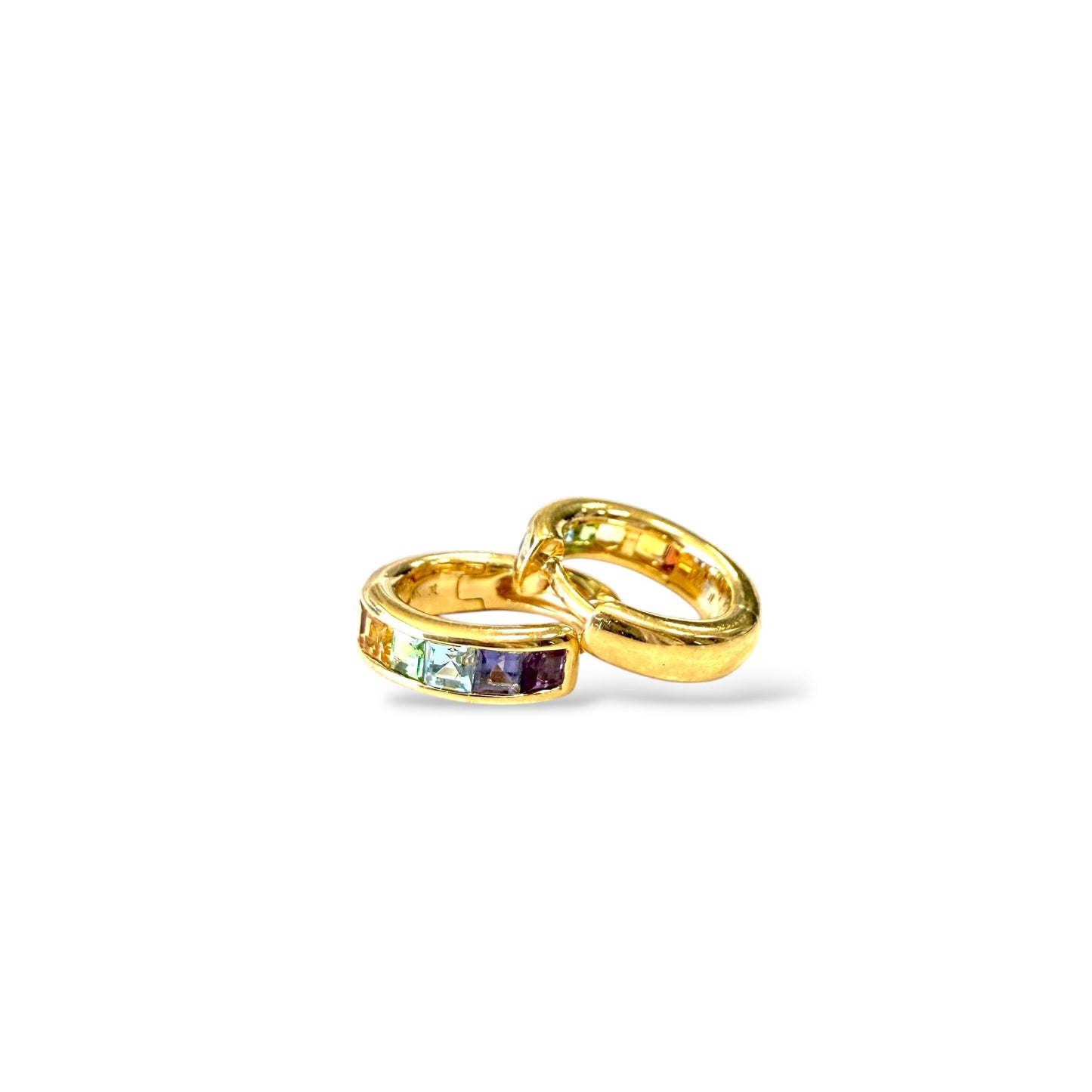 14k Yellow Gold Multi-Colour Sapphire Hoop Earrings 2.90g.