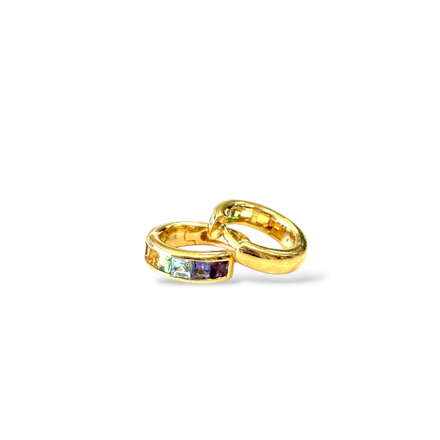14k Yellow Gold Multi-Colour Sapphire Hoop Earrings 2.90g.