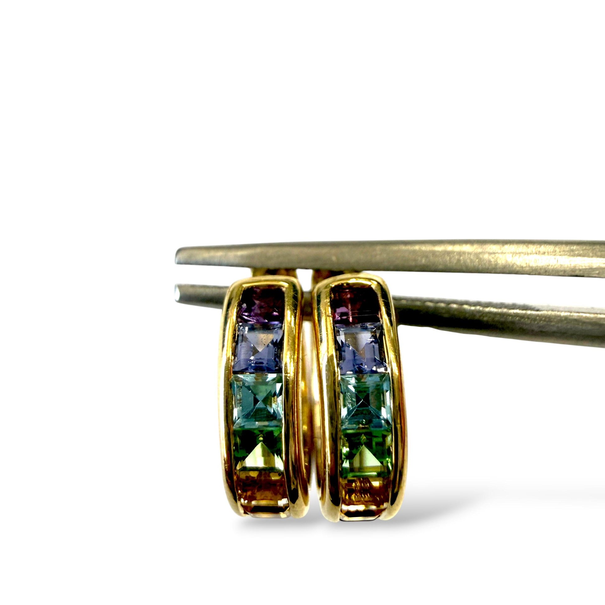 14k Yellow Gold Multi-Colour Sapphire Hoop Earrings 2.90g.
