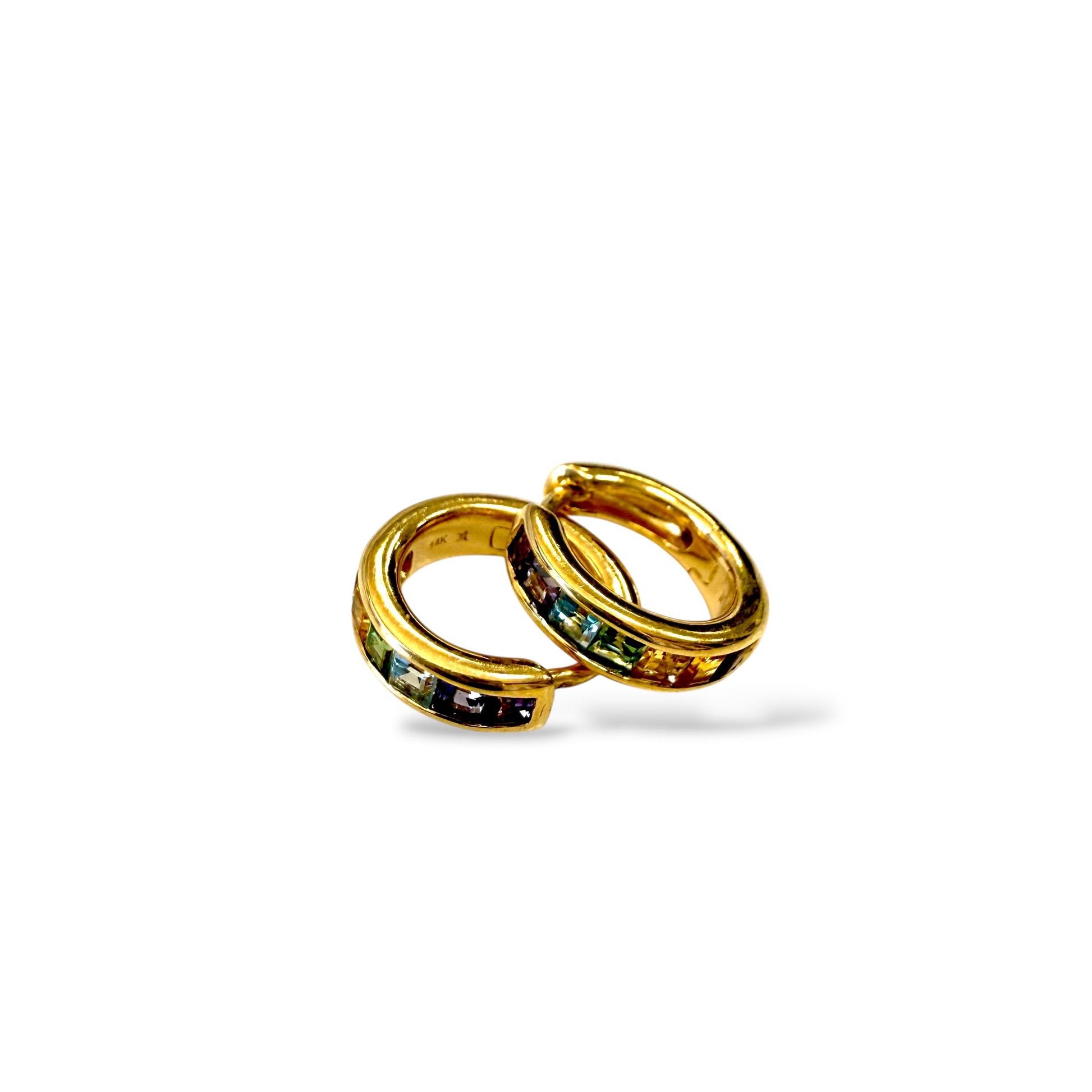 14k Yellow Gold Multi-Colour Sapphire Hoop Earrings 2.90g.