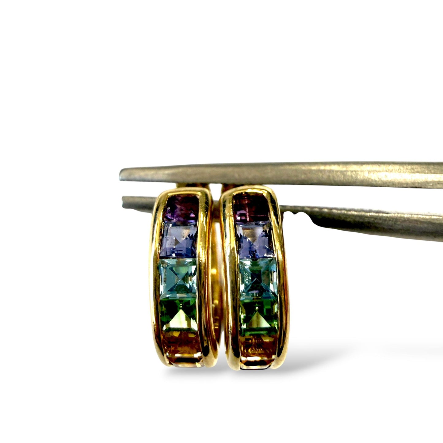 14k Yellow Gold Multi-Colour Sapphire Hoop Earrings 2.90g.
