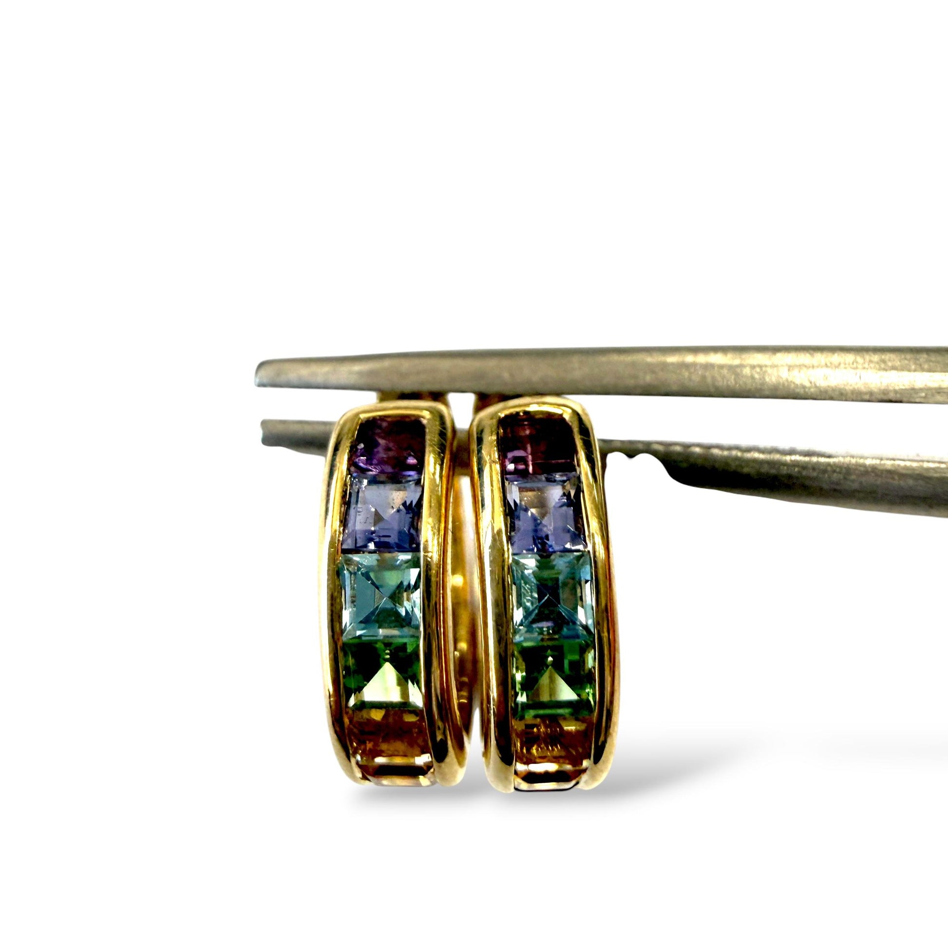 14k Yellow Gold Multi-Colour Sapphire Hoop Earrings 2.90g.
