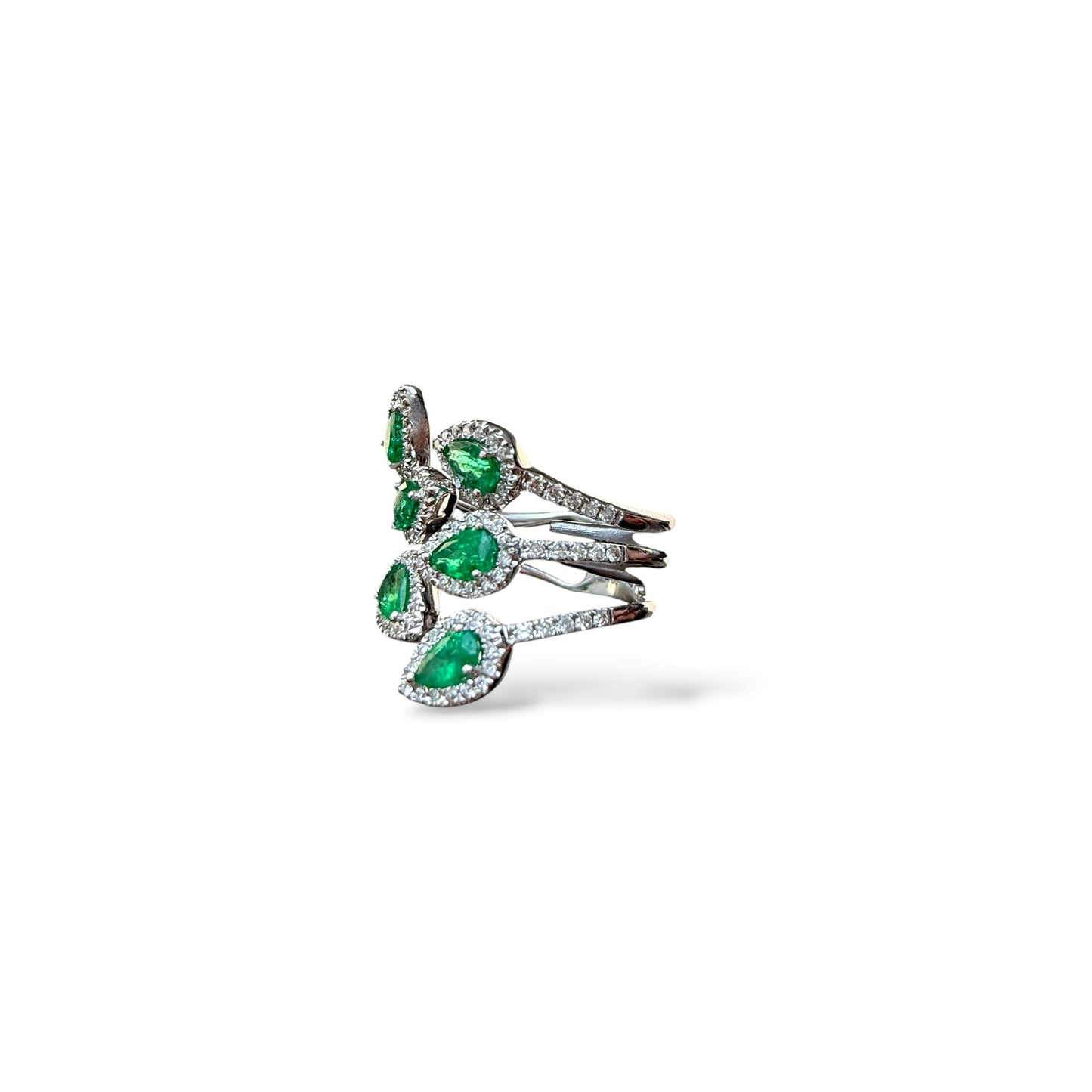 1.39cttw. Green Emerald & 0.58cttw. White Diamond Ring in 18k White Gold 5.5US