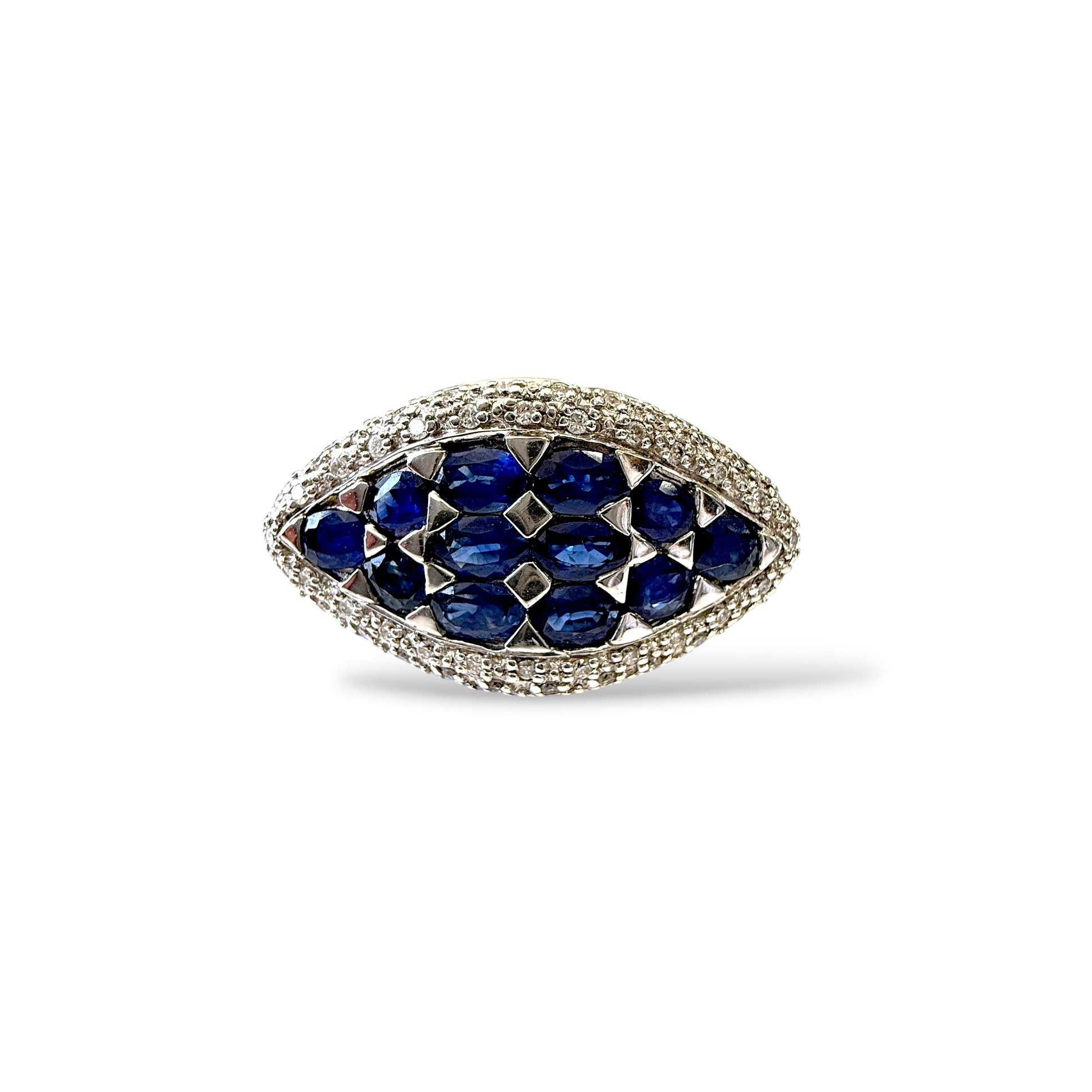 Estate 3cttw. Blue Sapphire & 1cttw White Diamond in 18k White Gold Ring 7.25US