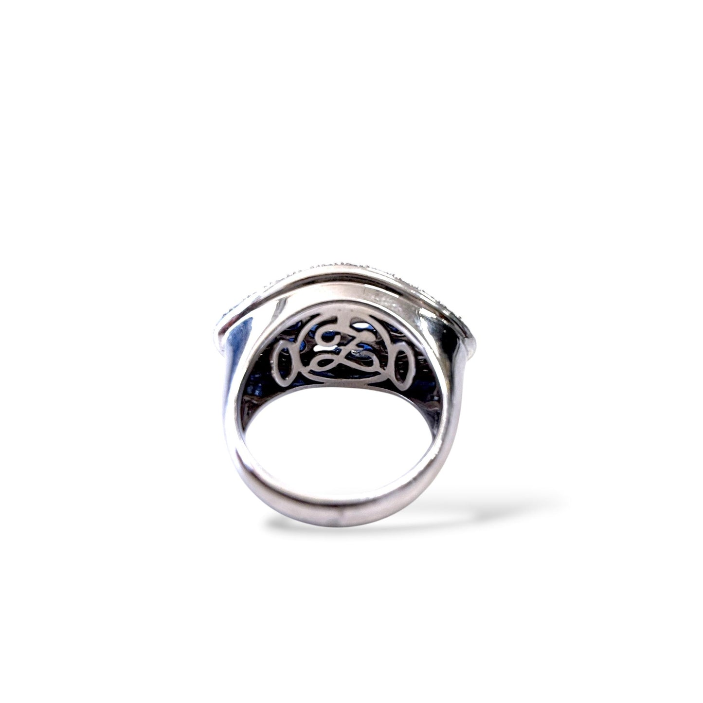Estate 3cttw. Blue Sapphire & 1cttw White Diamond in 18k White Gold Ring 7.25US