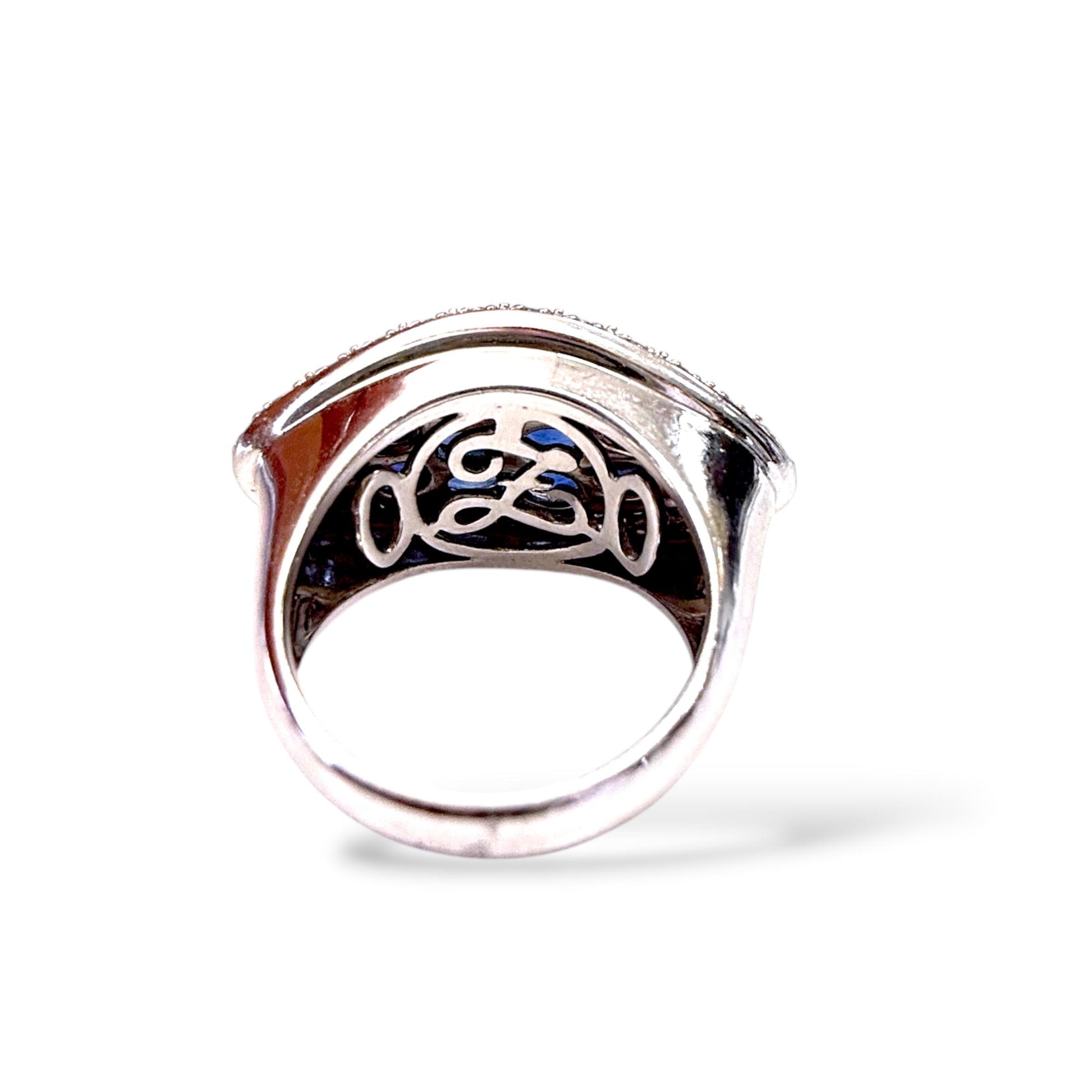 Estate 3cttw. Blue Sapphire & 1cttw White Diamond in 18k White Gold Ring 7.25US