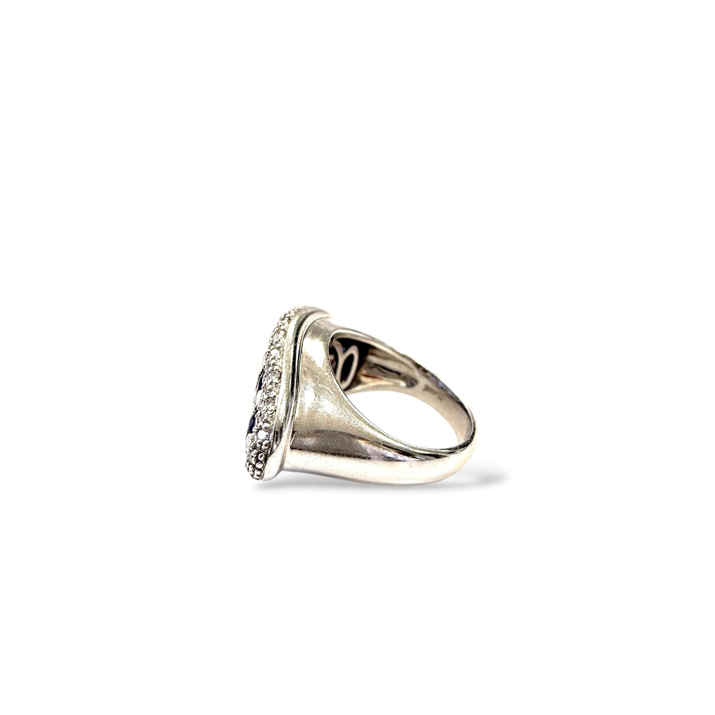 Estate 3cttw. Blue Sapphire & 1cttw White Diamond in 18k White Gold Ring 7.25US