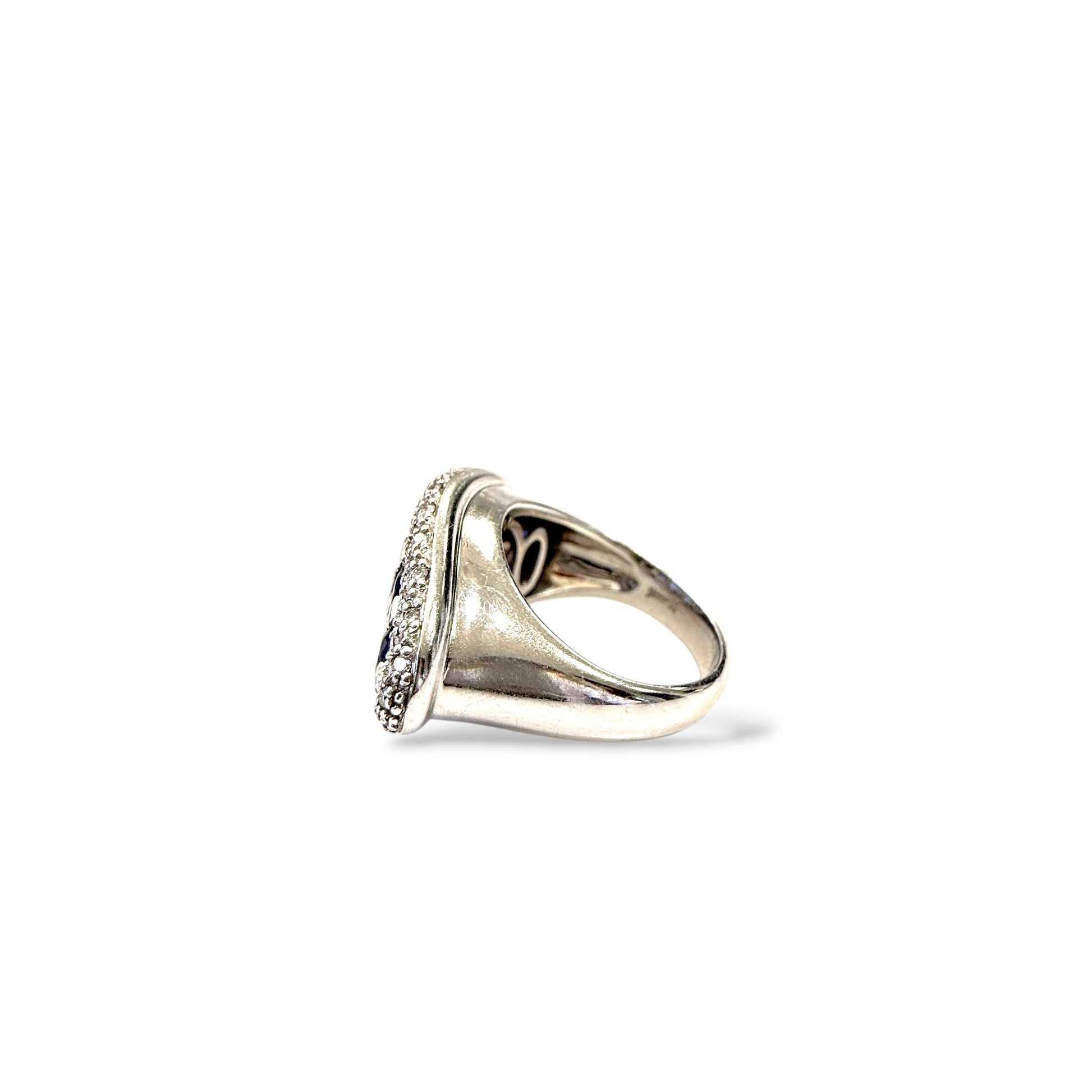 Estate 3cttw. Blue Sapphire & 1cttw White Diamond in 18k White Gold Ring 7.25US
