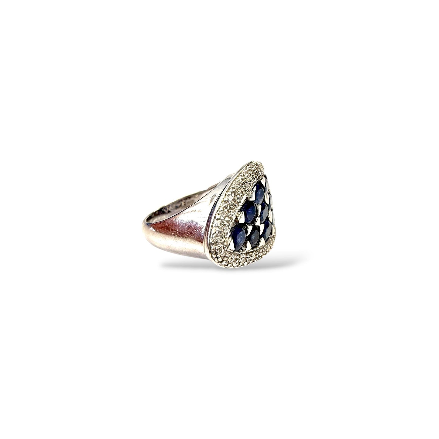 Estate 3cttw. Blue Sapphire & 1cttw White Diamond in 18k White Gold Ring 7.25US
