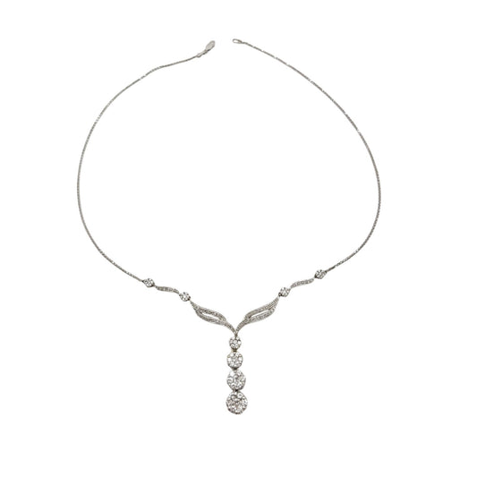 Antique 1.90 cttw. White Diamond Flower Drop Necklace in 14k White Gold