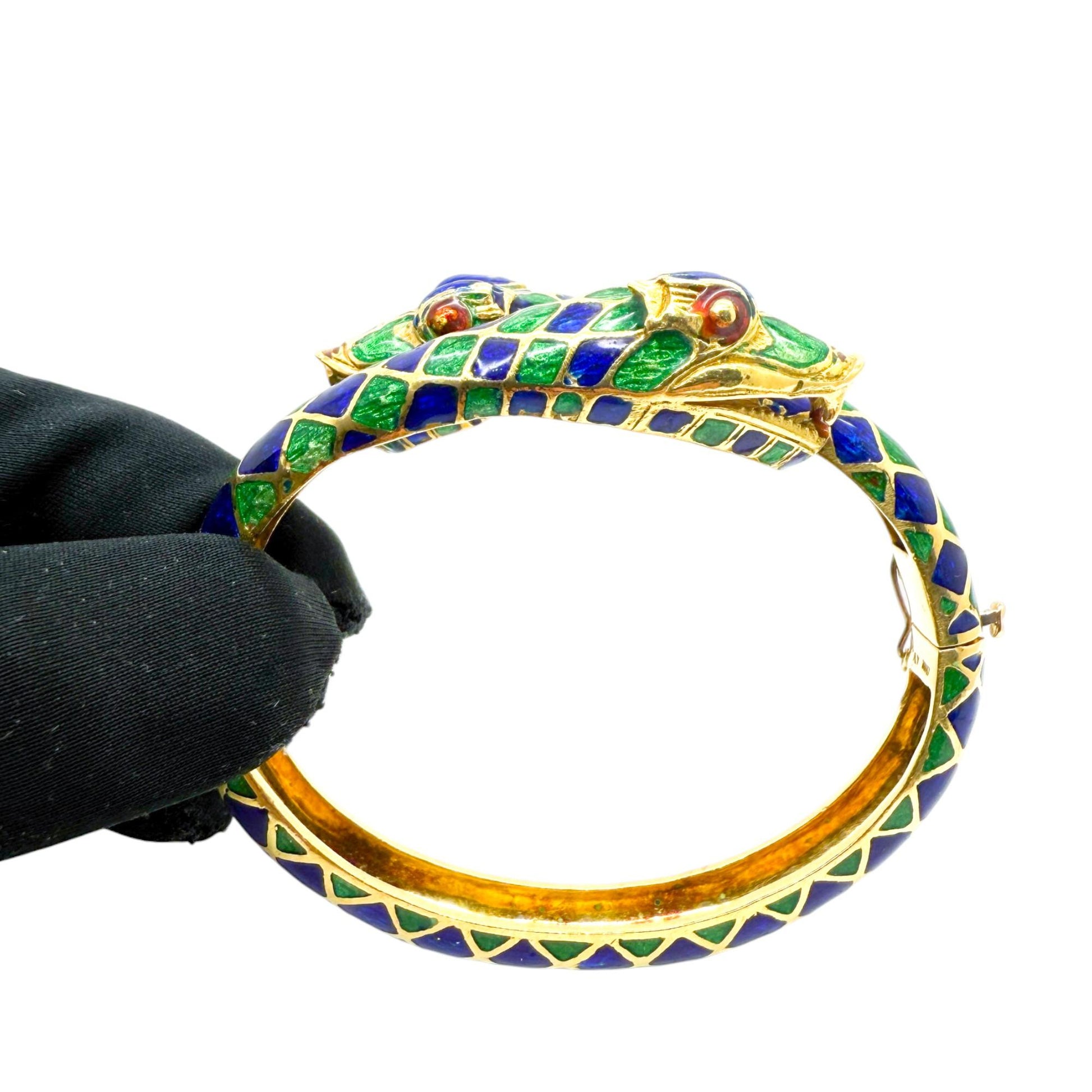 18k Yellow Gold Multi Colored Enamel Snake Bracelet 61.94g Italy