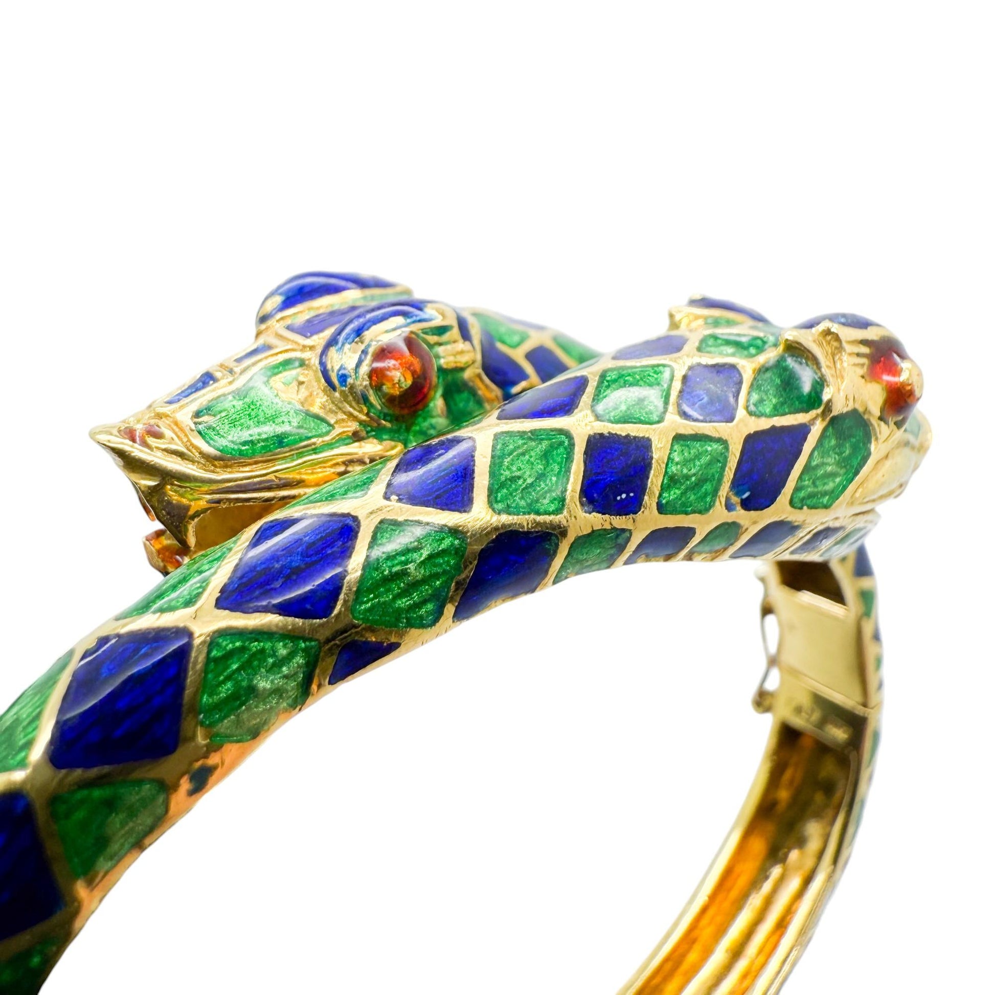 18k Yellow Gold Multi Colored Enamel Snake Bracelet 61.94g Italy
