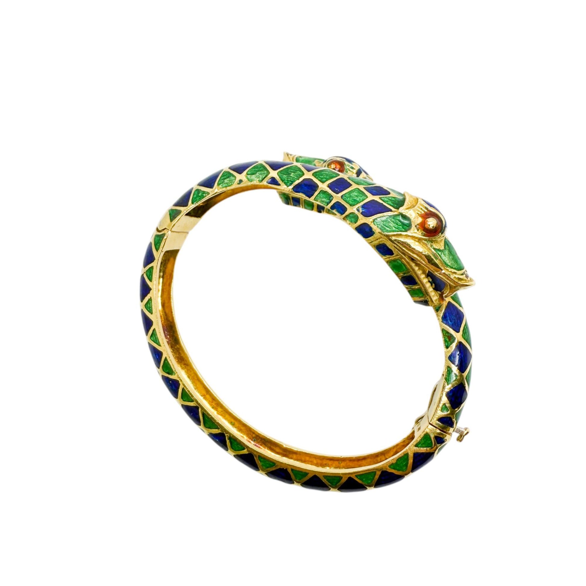 18k Yellow Gold Multi Colored Enamel Snake Bracelet 61.94g Italy