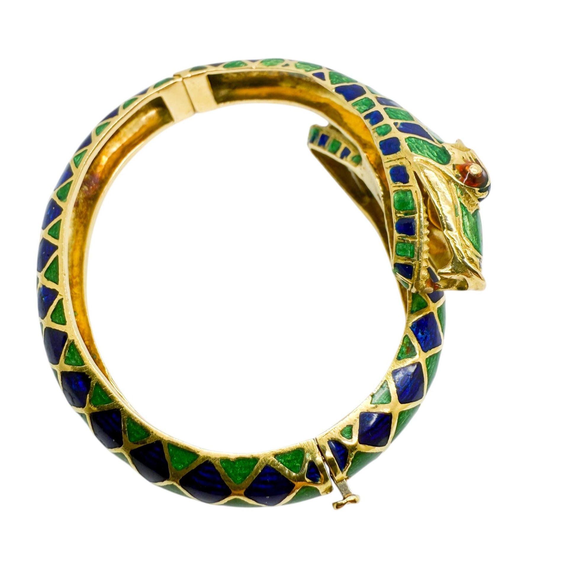 18k Yellow Gold Multi Colored Enamel Snake Bracelet 61.94g Italy