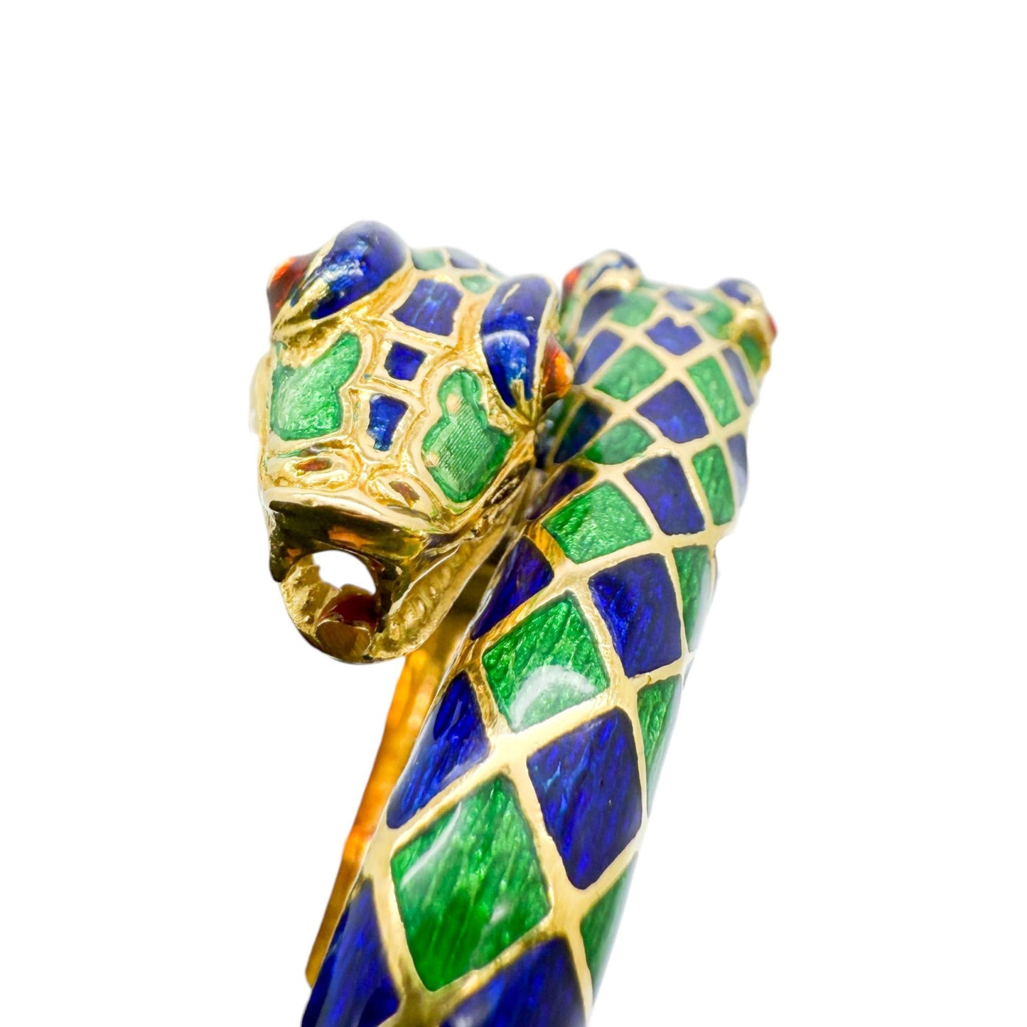 18k Yellow Gold Multi Colored Enamel Snake Bracelet 61.94g Italy