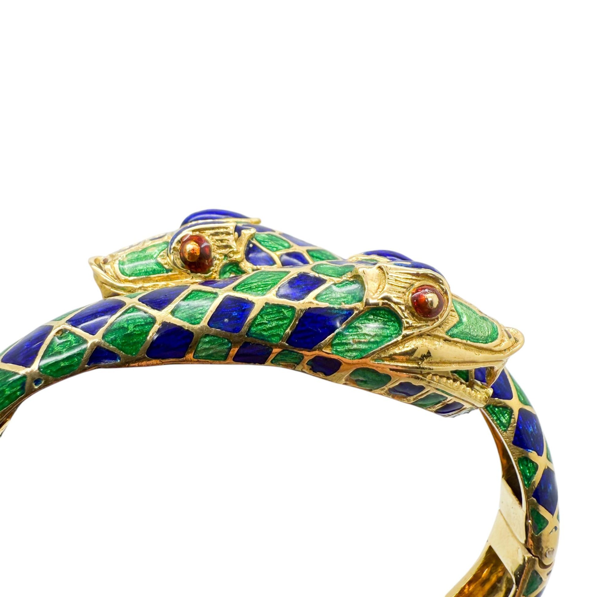 18k Yellow Gold Multi Colored Enamel Snake Bracelet 61.94g Italy