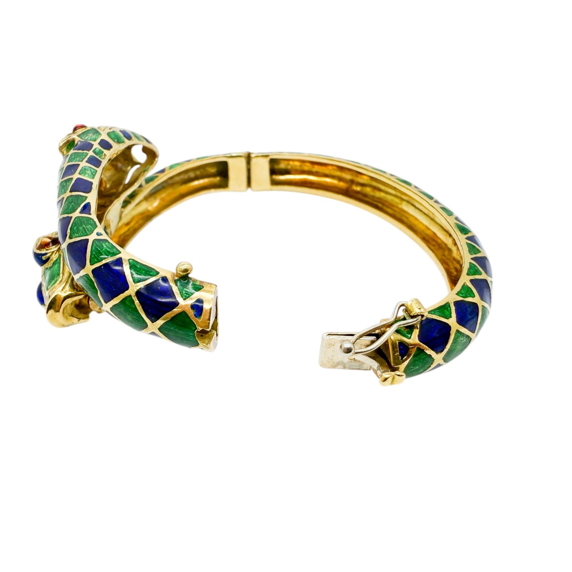 18k Yellow Gold Multi Colored Enamel Snake Bracelet 61.94g Italy