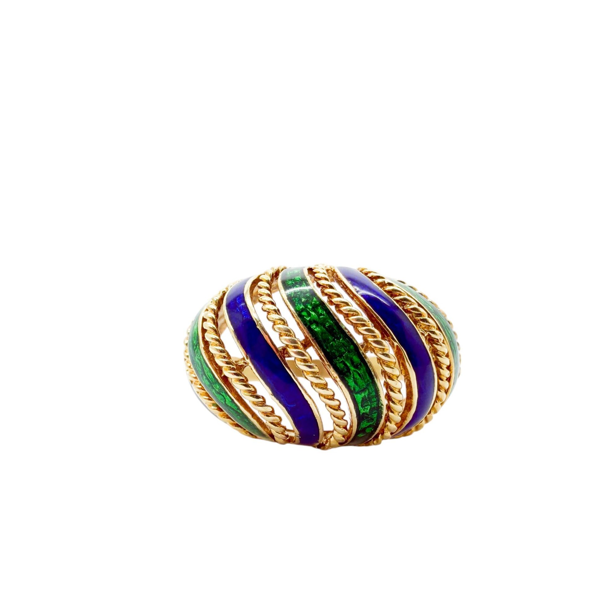 18k Yellow Gold Enamel Dome Ring 6.75US 6.68g.