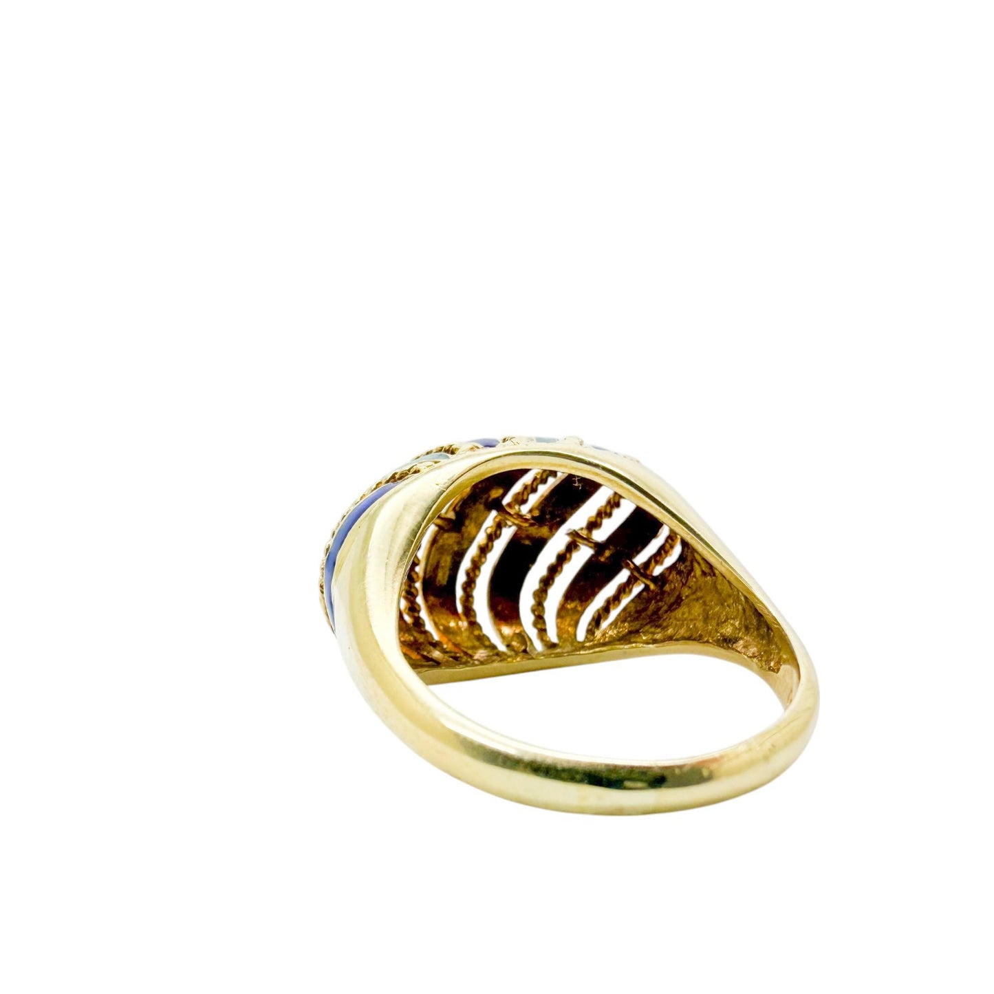 18k Yellow Gold Enamel Dome Ring 6.75US 6.68g.