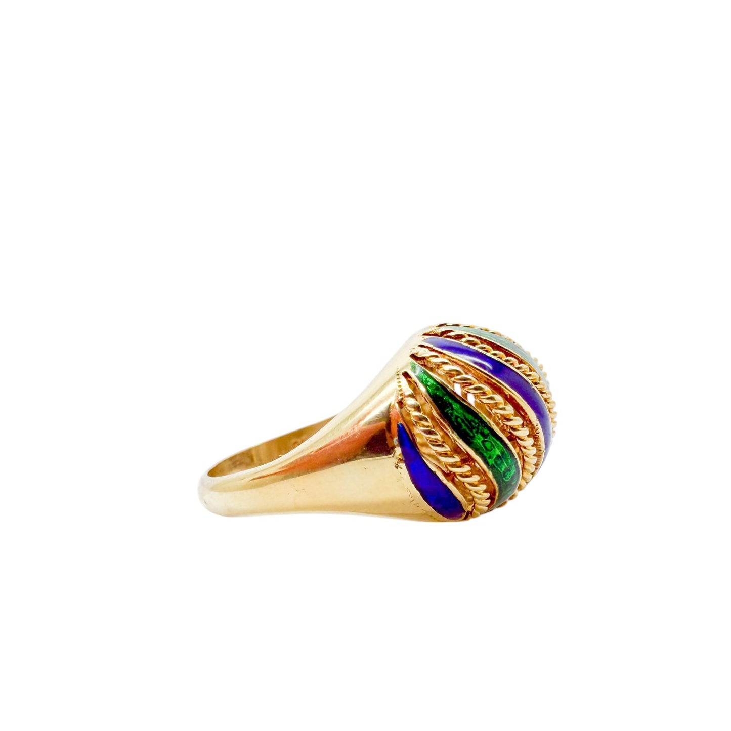 18k Yellow Gold Enamel Dome Ring 6.75US 6.68g.