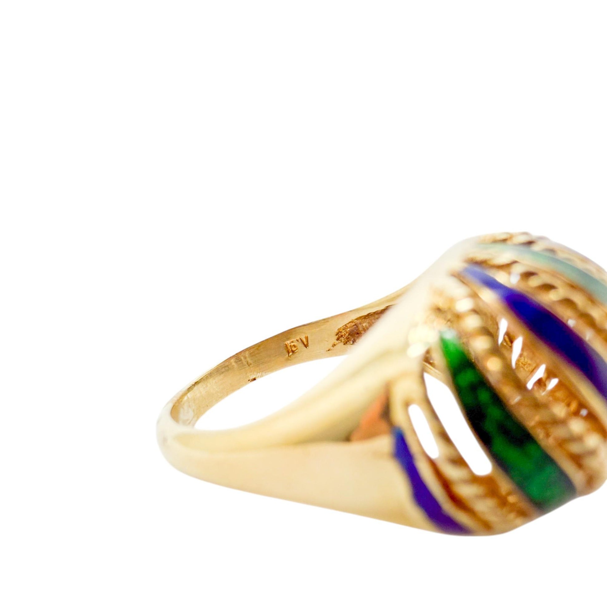 18k Yellow Gold Enamel Dome Ring 6.75US 6.68g.