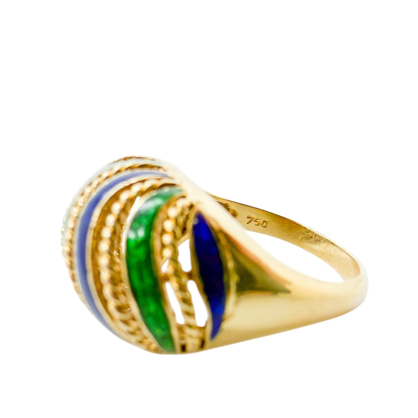 18k Yellow Gold Enamel Dome Ring 6.75US 6.68g.