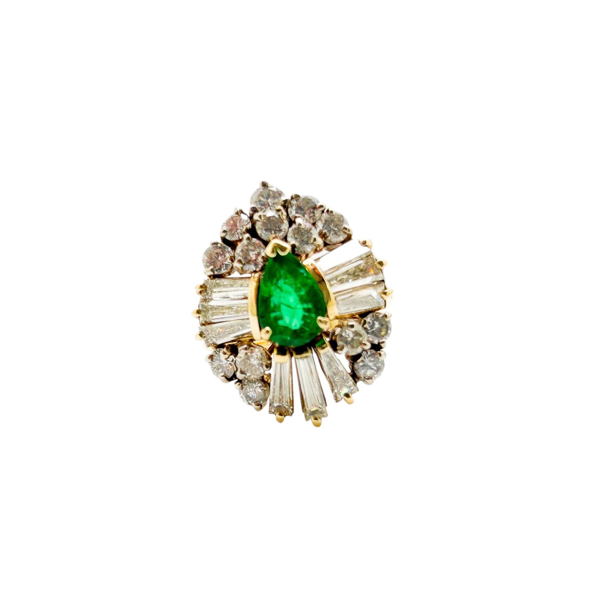 Vintage 0.47ct Emerald & 1.38ct. White Diamond Balerina Ring 14k Yellow Gold 6.5