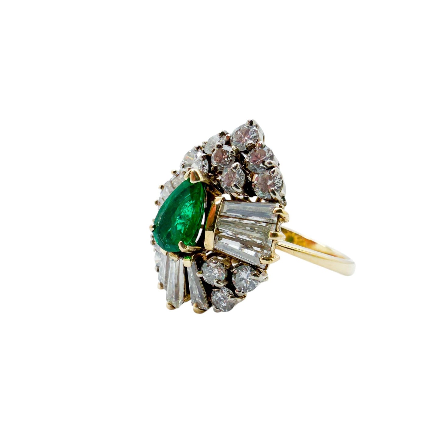 Vintage 0.47ct Emerald & 1.38ct. White Diamond Balerina Ring 14k Yellow Gold 6.5