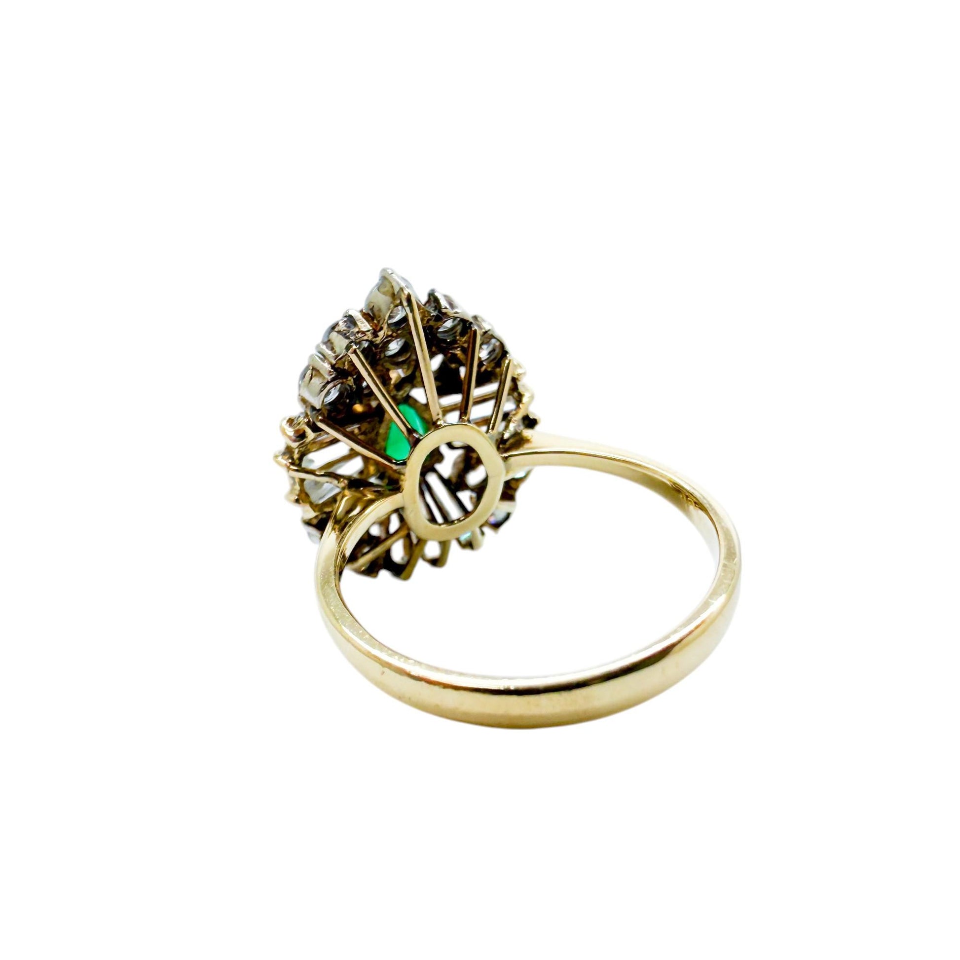 Vintage 0.47ct Emerald & 1.38ct. White Diamond Balerina Ring 14k Yellow Gold 6.5