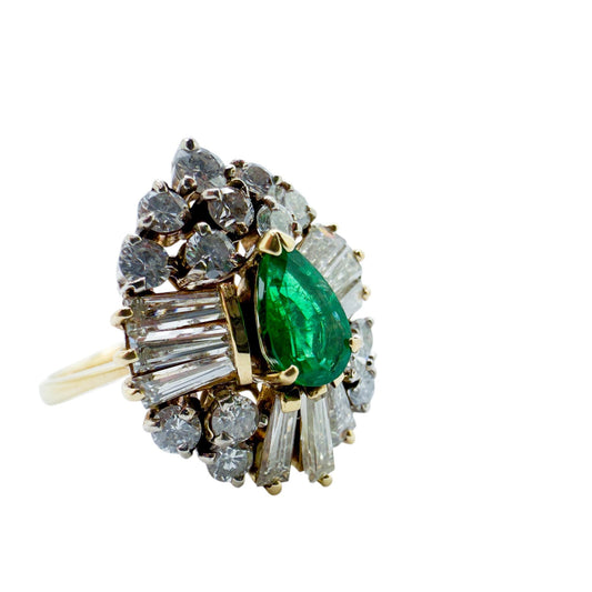 Vintage 0.47ct Emerald & 1.38ct. White Diamond Balerina Ring 14k Yellow Gold 6.5