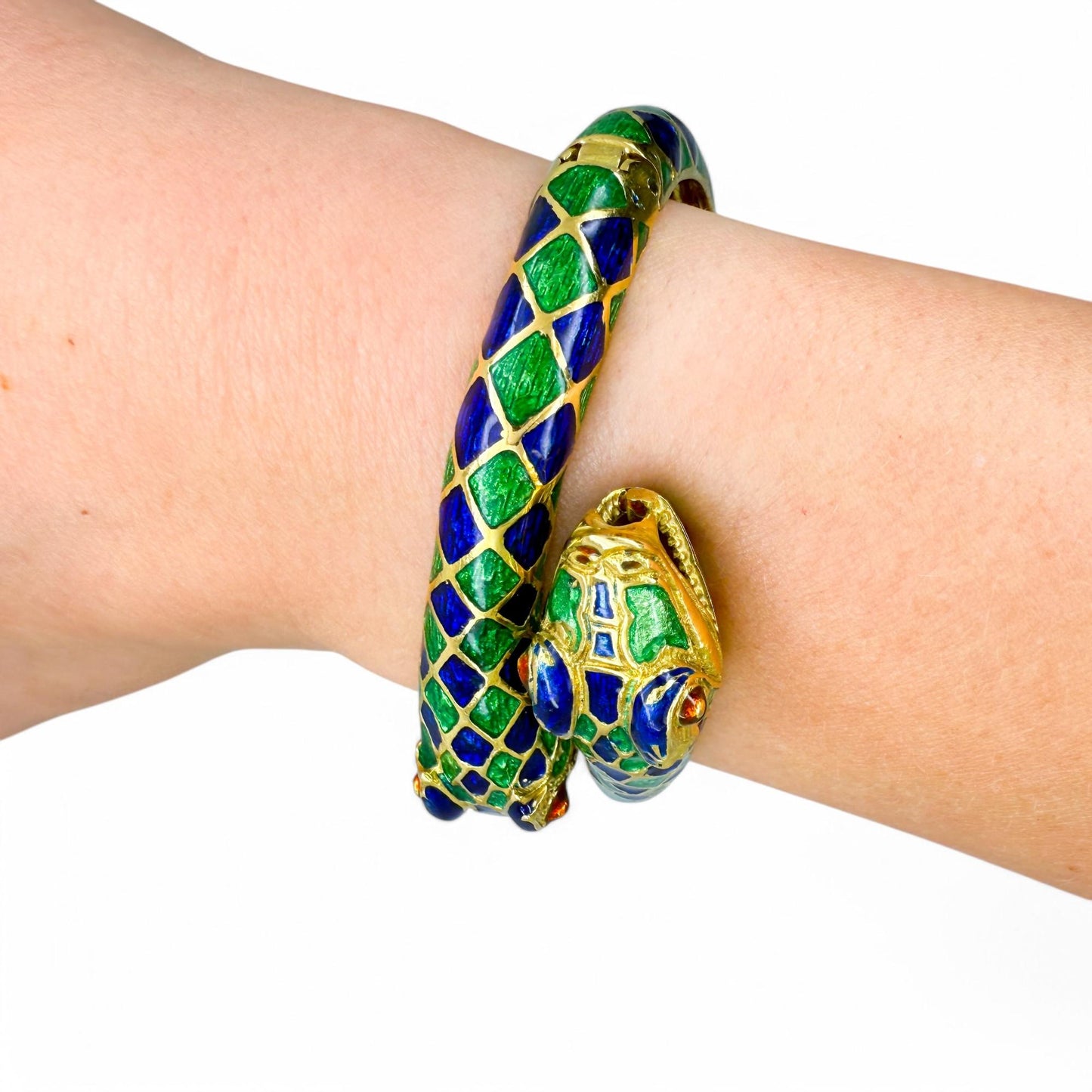 18k Yellow Gold Multi Colored Enamel Snake Bracelet 61.94g Italy