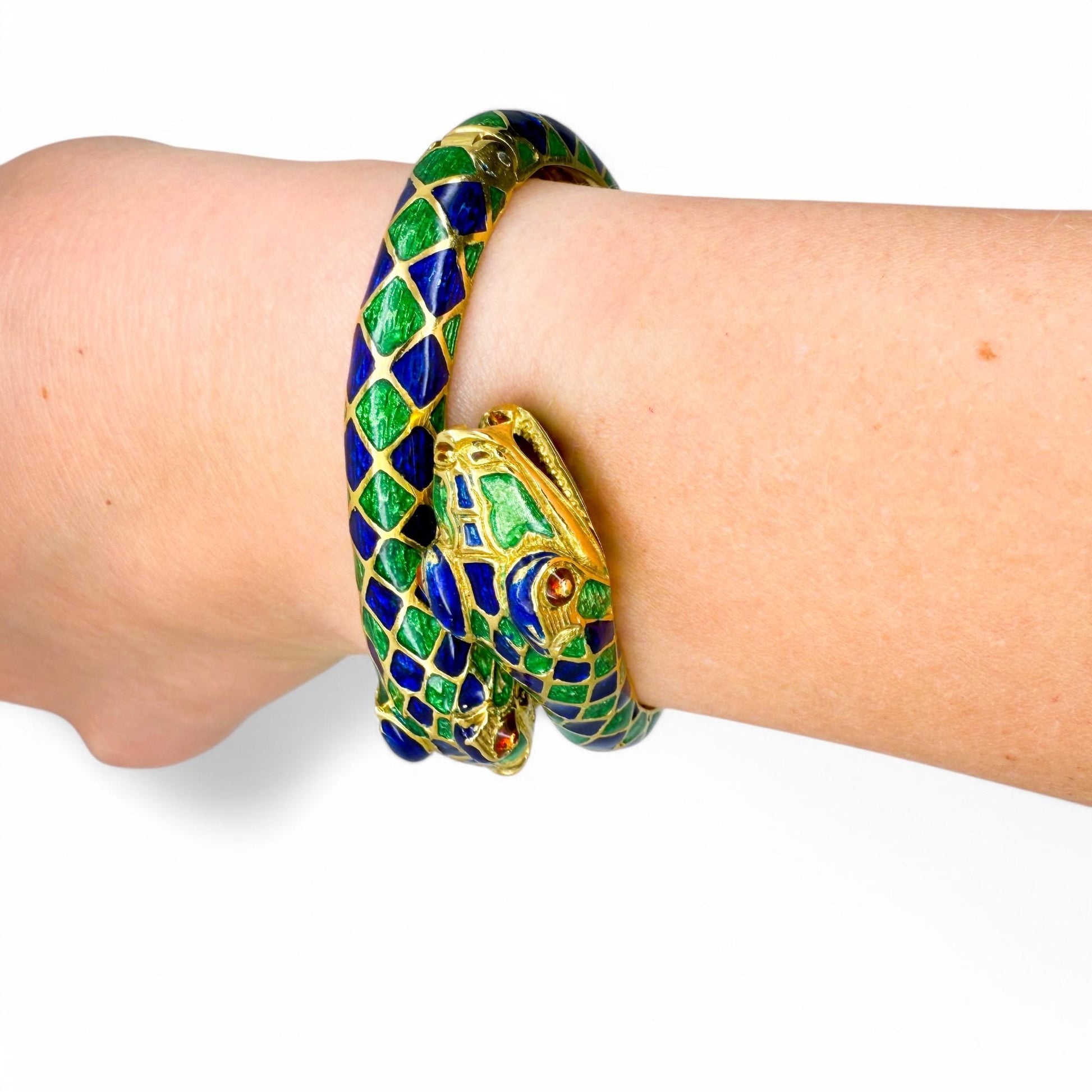 18k Yellow Gold Multi Colored Enamel Snake Bracelet 61.94g Italy