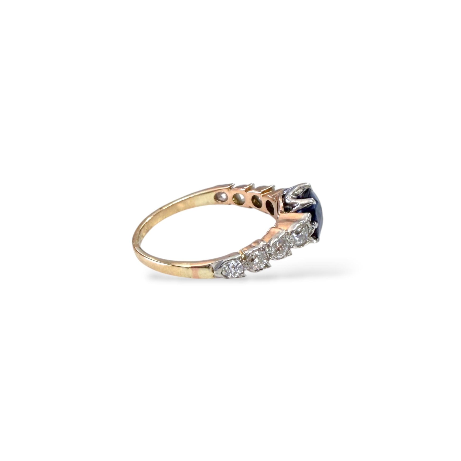 1.30ct. Blue Sapphire & 0.30 cttw.White Diamond Vintage Ring in 14k Yellow Gold