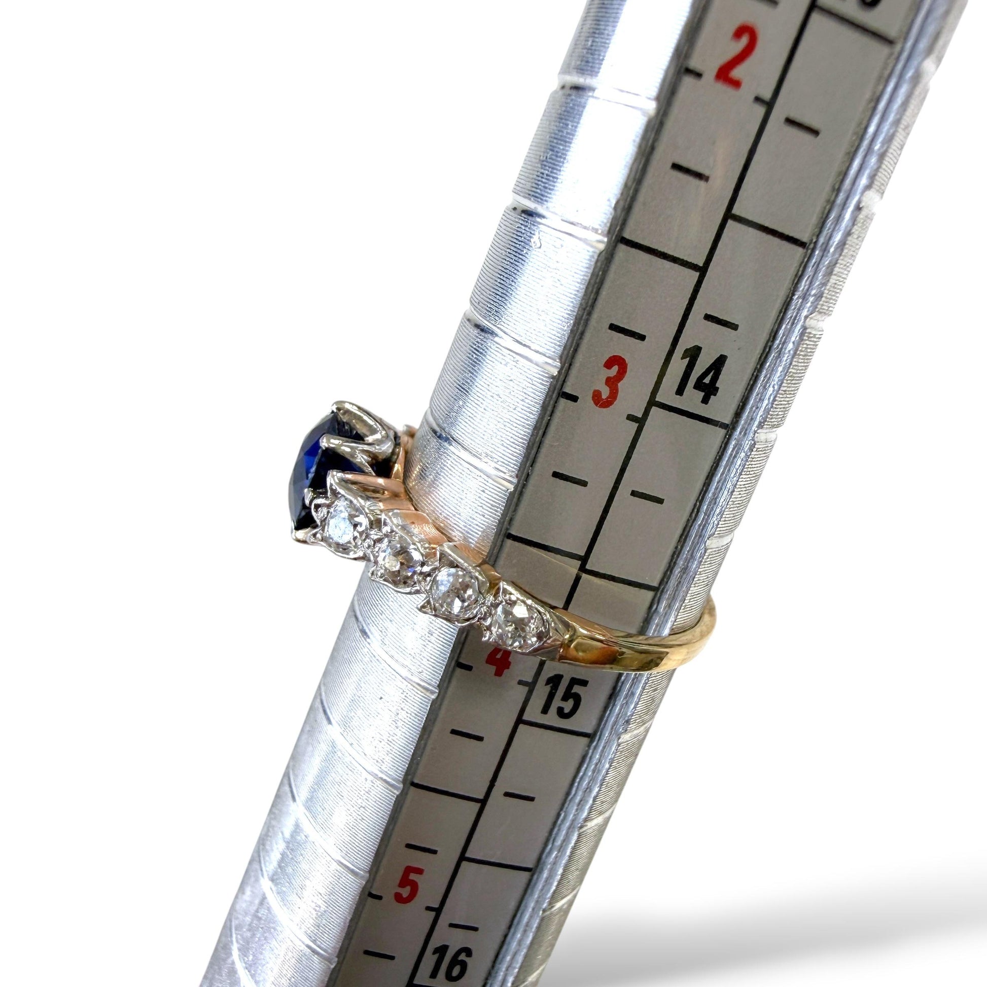 1.30ct. Blue Sapphire & 0.30 cttw.White Diamond Vintage Ring in 14k Yellow Gold