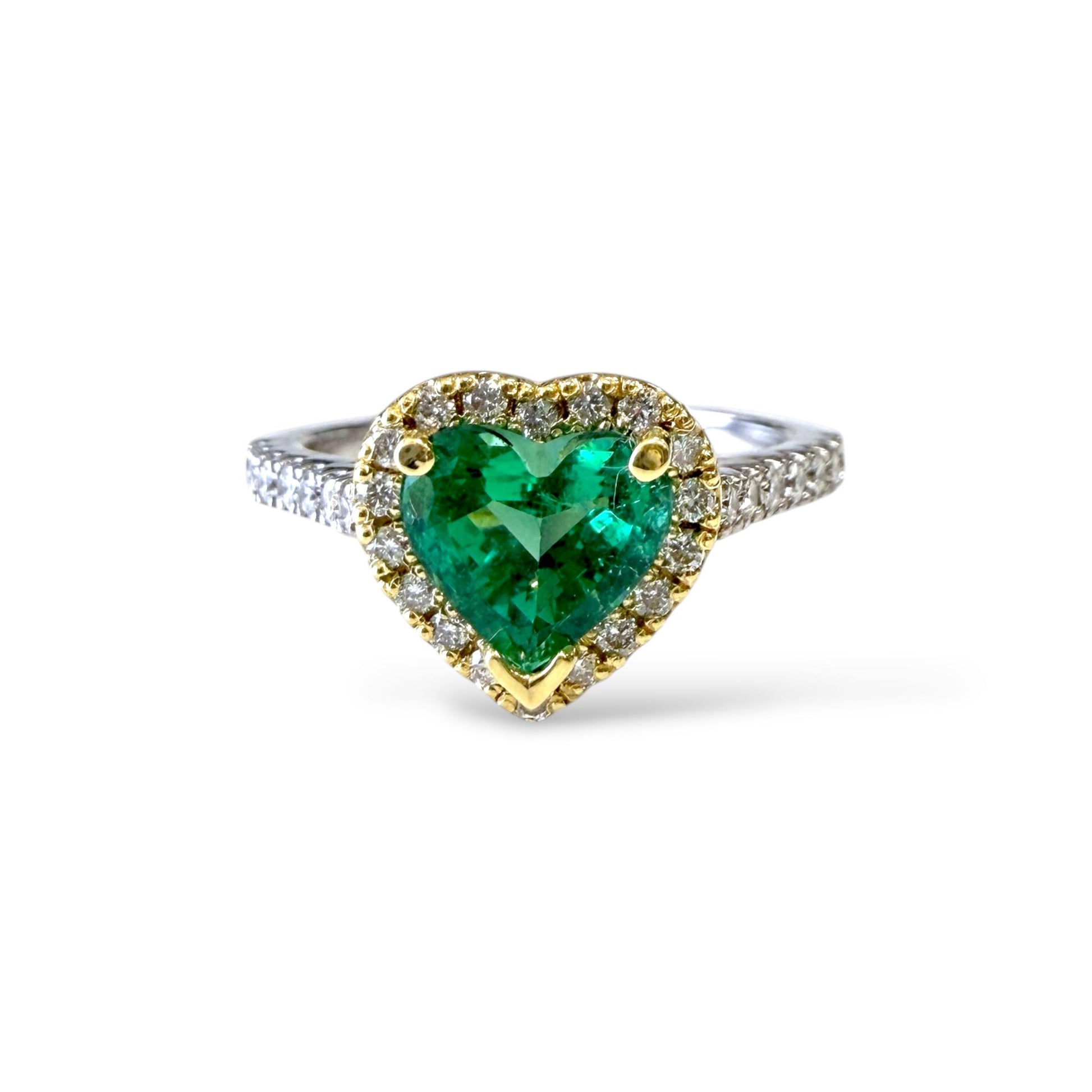 GIA 1.09ct Green Emerald & 0..30cttw. White Diamond in 14k Two Toned Gold 5.75US