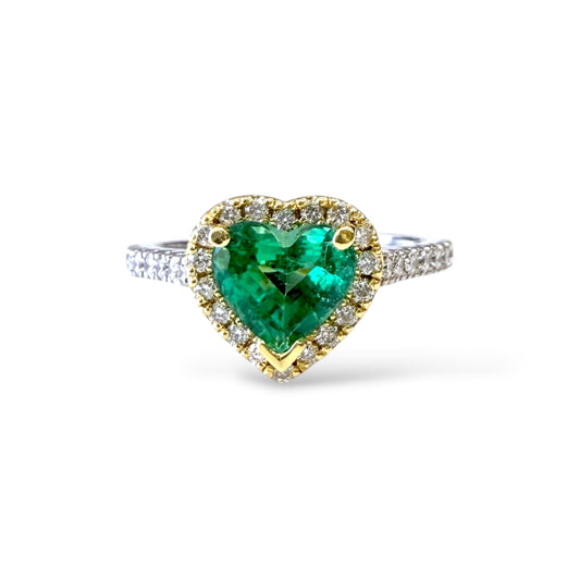 GIA 1.09ct Green Emerald & 0..30cttw. White Diamond in 14k Two Toned Gold 5.75US