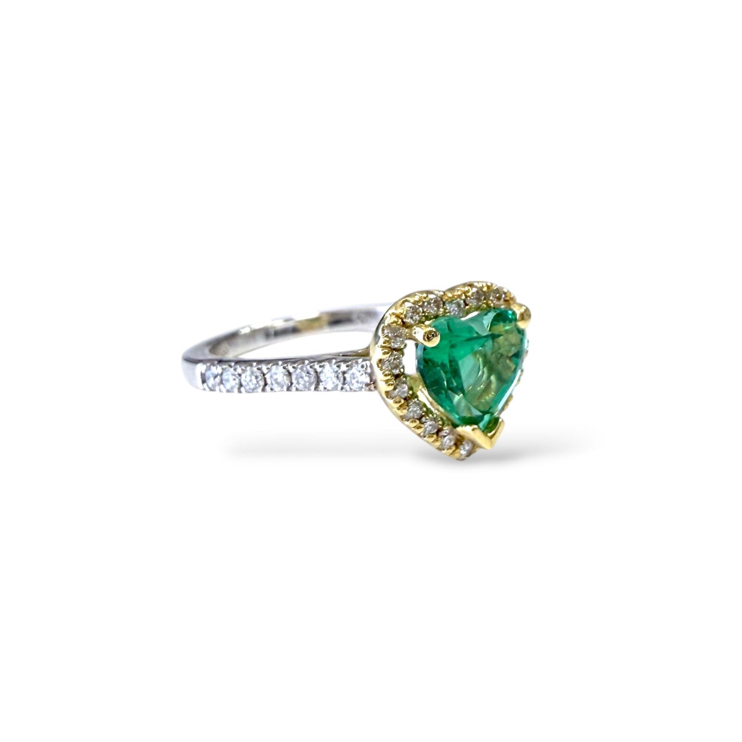 GIA 1.09ct Green Emerald & 0..30cttw. White Diamond in 14k Two Toned Gold 5.75US