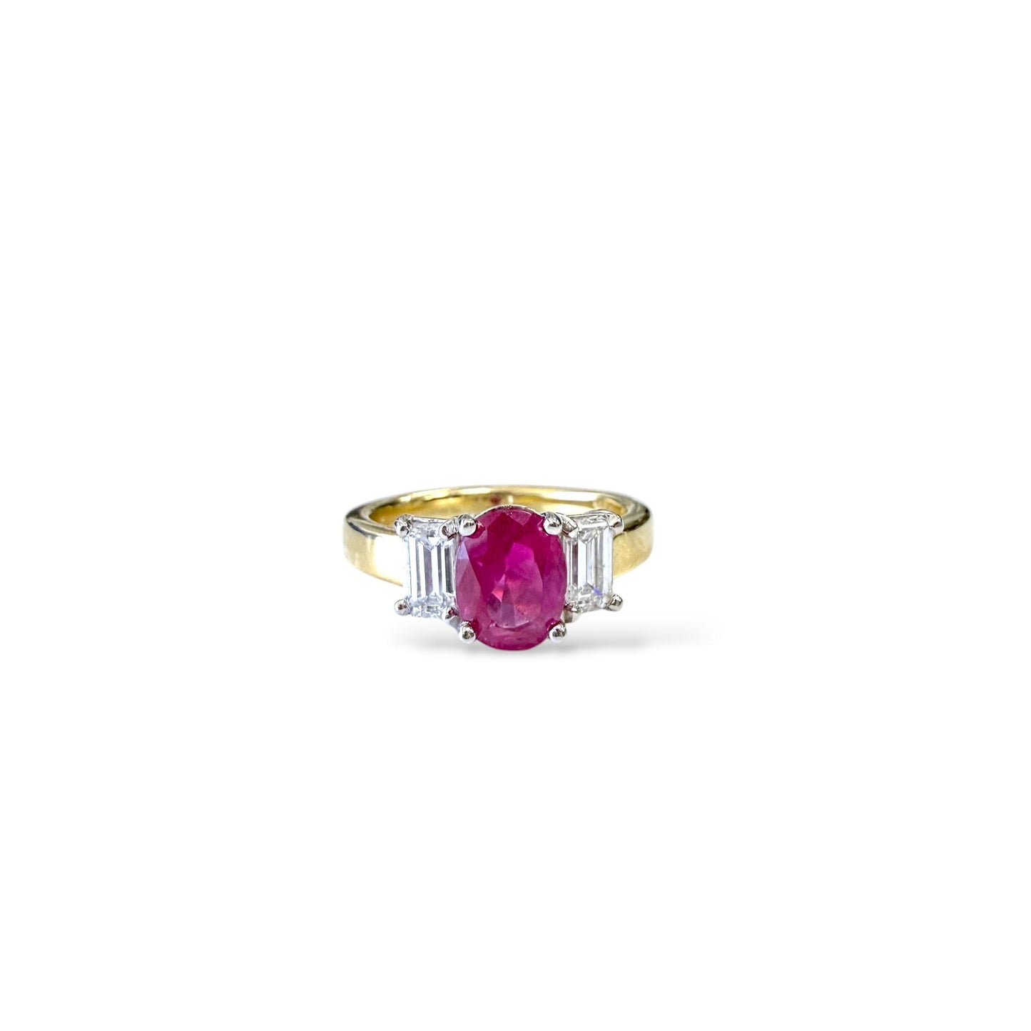 3.60ct. Ruby & 0.50cttw White Diamond Ring in 18k Yellow Gold And Platinum 4.5US