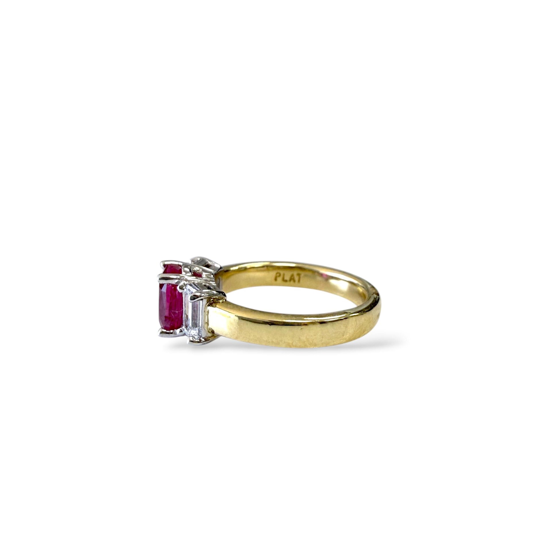 3.60ct. Ruby & 0.50cttw White Diamond Ring in 18k Yellow Gold And Platinum 4.5US