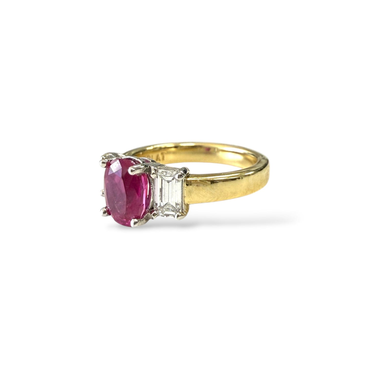 3.60ct. Ruby & 0.50cttw White Diamond Ring in 18k Yellow Gold And Platinum 4.5US