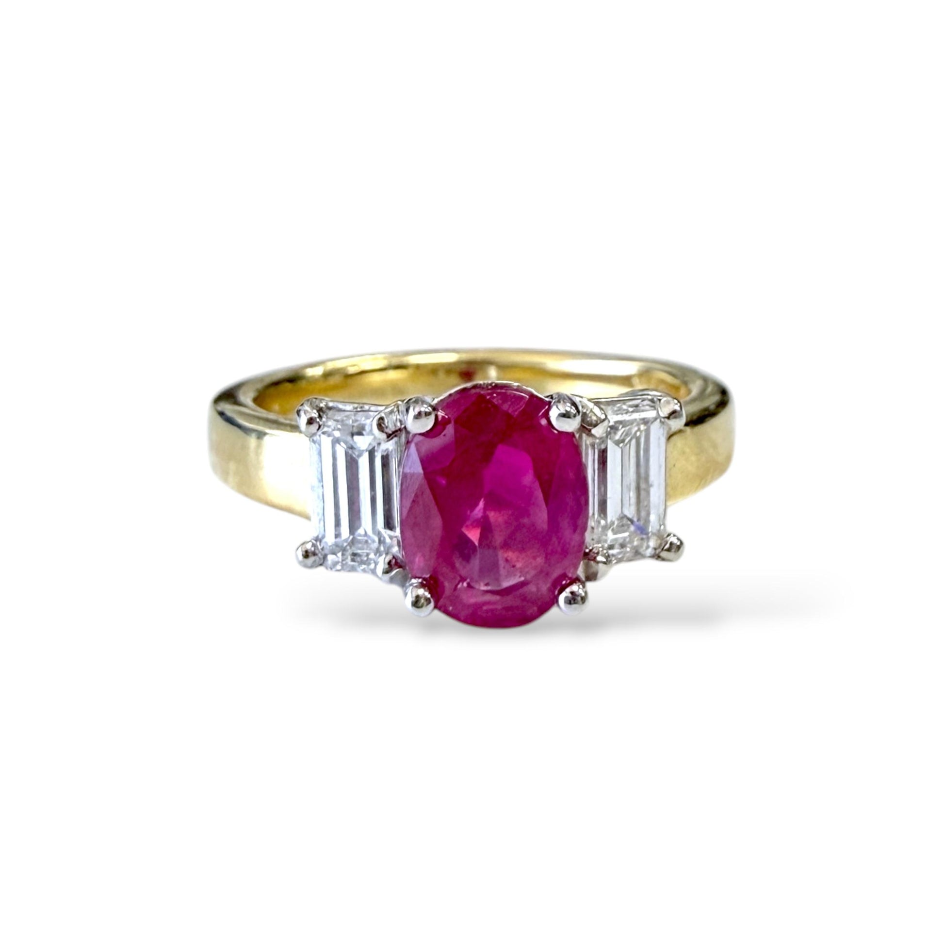 3.60ct. Ruby & 0.50cttw White Diamond Ring in 18k Yellow Gold And Platinum 4.5US