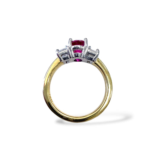 3.60ct. Ruby & 0.50cttw White Diamond Ring in 18k Yellow Gold And Platinum 4.5US