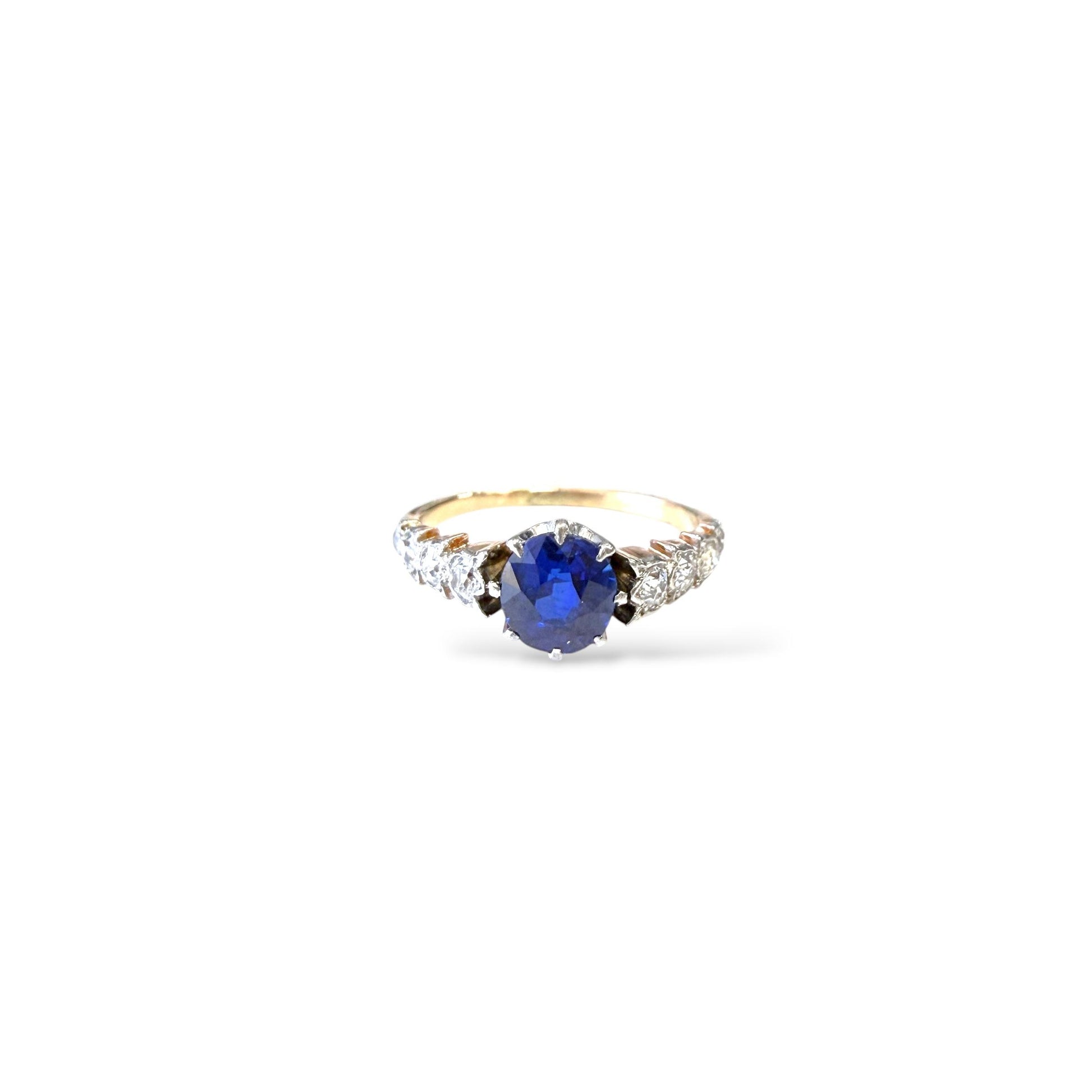 1.30ct. Blue Sapphire & 0.30 cttw.White Diamond Vintage Ring in 14k Yellow Gold