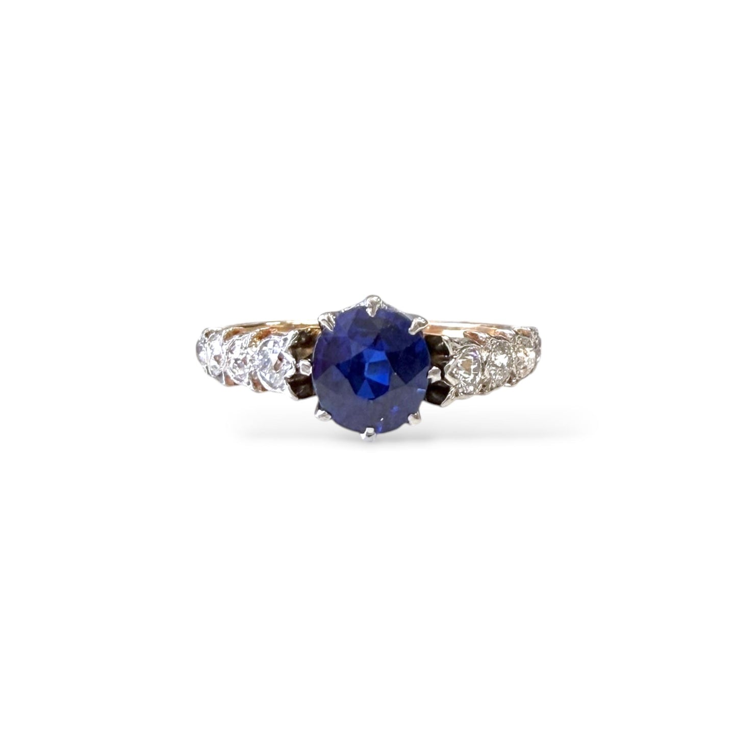 1.30ct. Blue Sapphire & 0.30 cttw.White Diamond Vintage Ring in 14k Yellow Gold