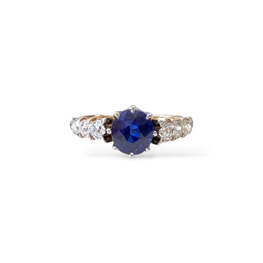 1.30ct. Blue Sapphire & 0.30 cttw.White Diamond Vintage Ring in 14k Yellow Gold