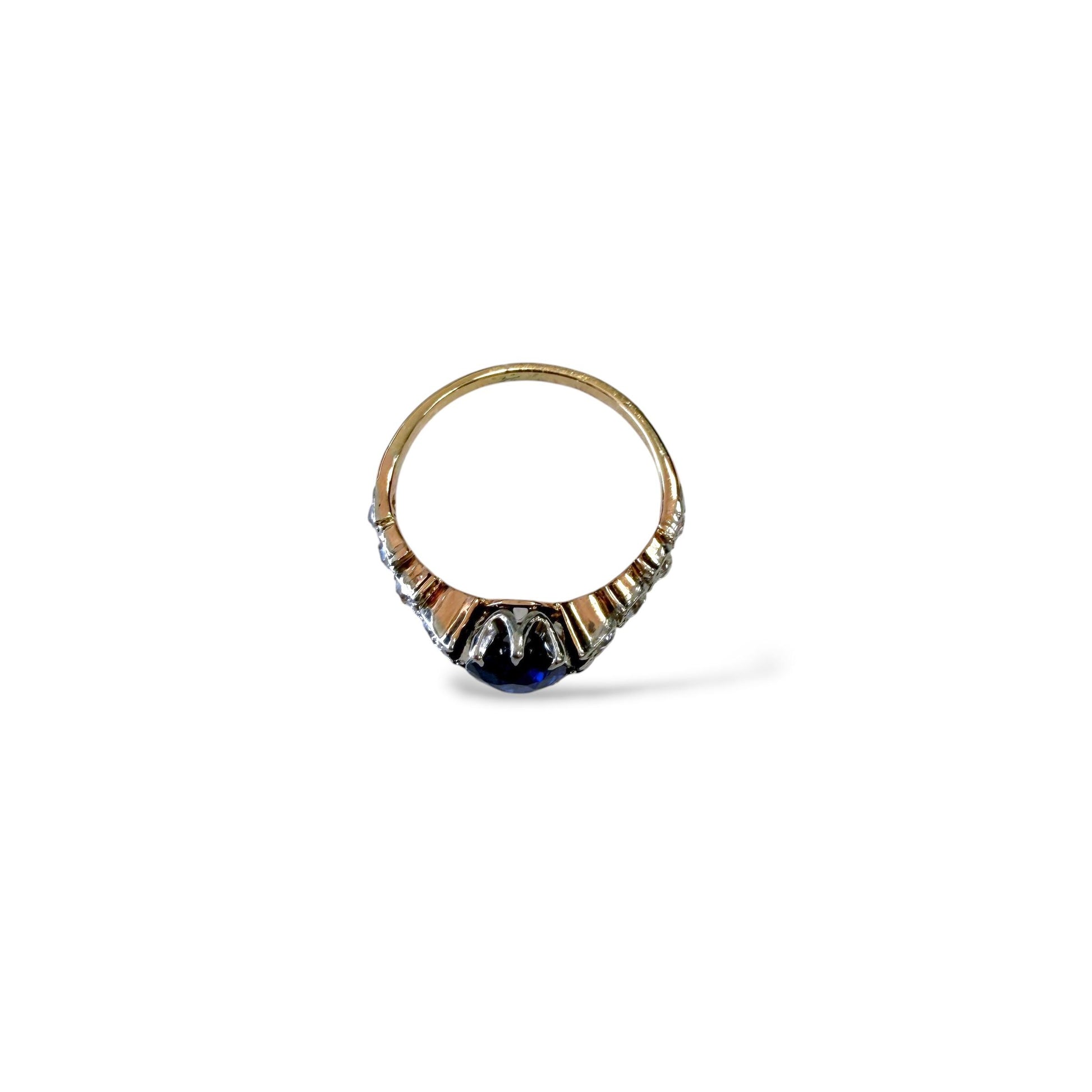 1.30ct. Blue Sapphire & 0.30 cttw.White Diamond Vintage Ring in 14k Yellow Gold