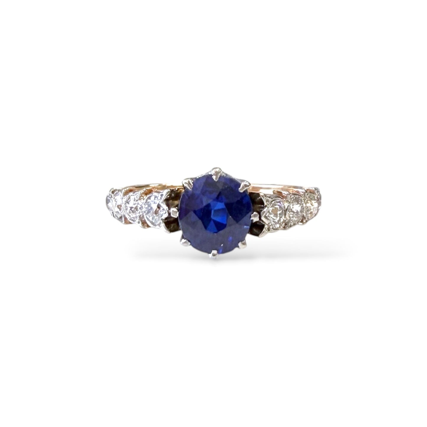 1.30ct. Blue Sapphire & 0.30 cttw.White Diamond Vintage Ring in 14k Yellow Gold
