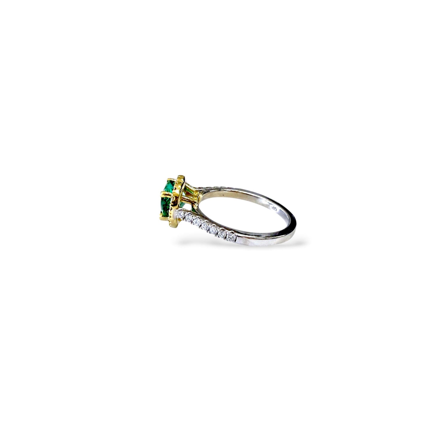 GIA 1.09ct Green Emerald & 0..30cttw. White Diamond in 14k Two Toned Gold 5.75US