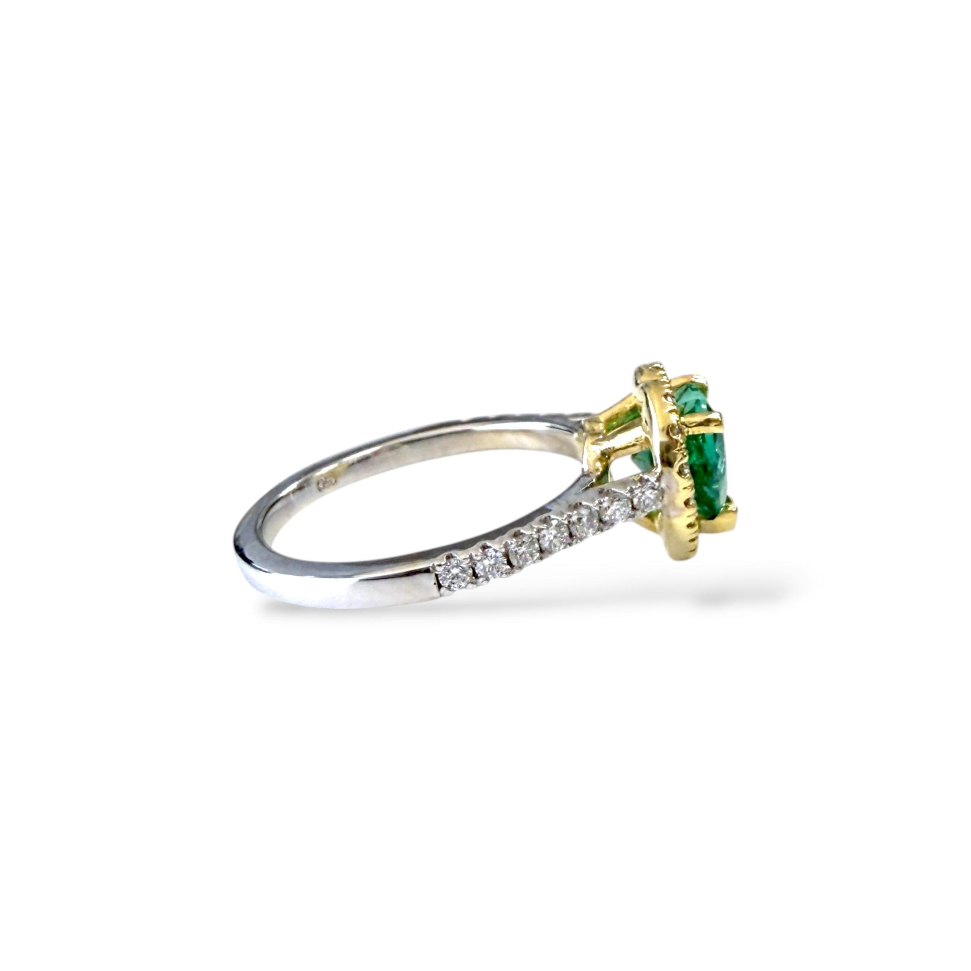 GIA 1.09ct Green Emerald & 0..30cttw. White Diamond in 14k Two Toned Gold 5.75US