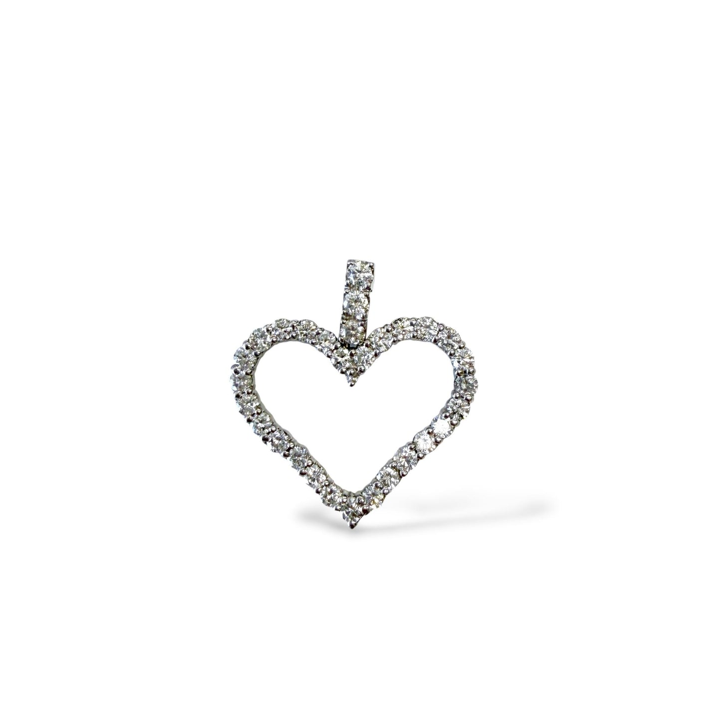 1.80cttw. White Diamond Heart Pendant in 14K White Gold 7.40g.